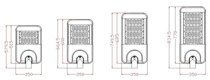 LED模组块路灯F01-90W产品尺寸