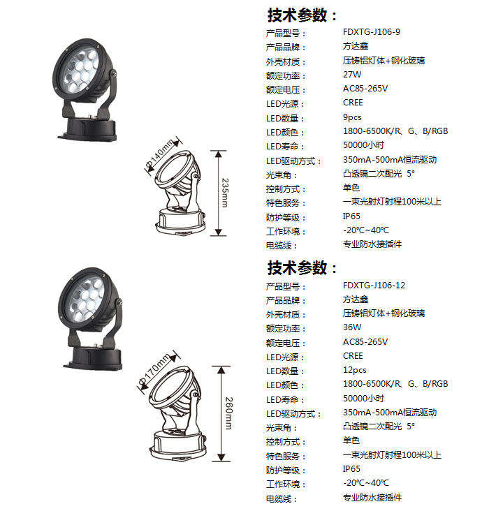 36W聚光投光灯生产厂家