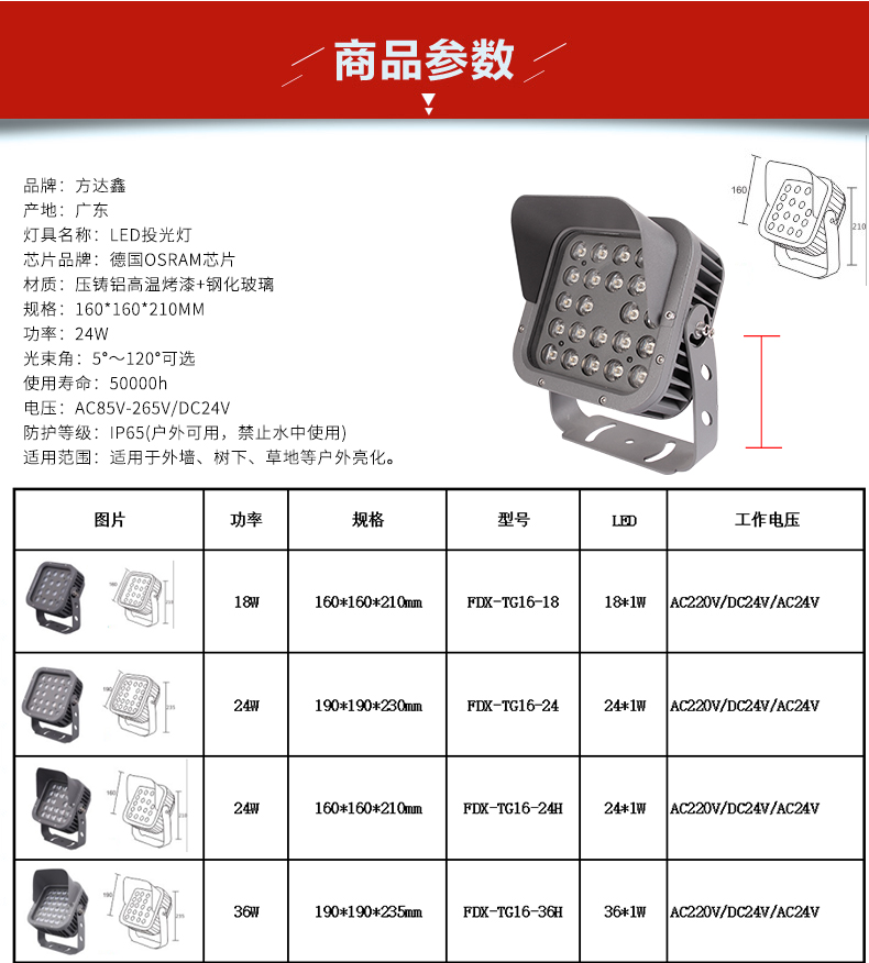 方形投光灯24w